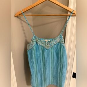 Blue and Green Striped Spaghetti Strap top